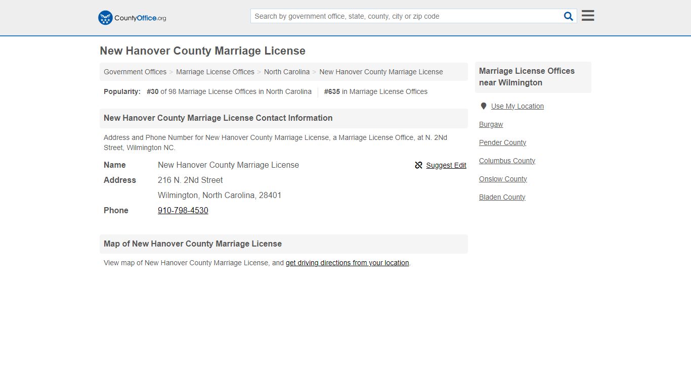 New Hanover County Marriage License - Wilmington, NC ... - County Office