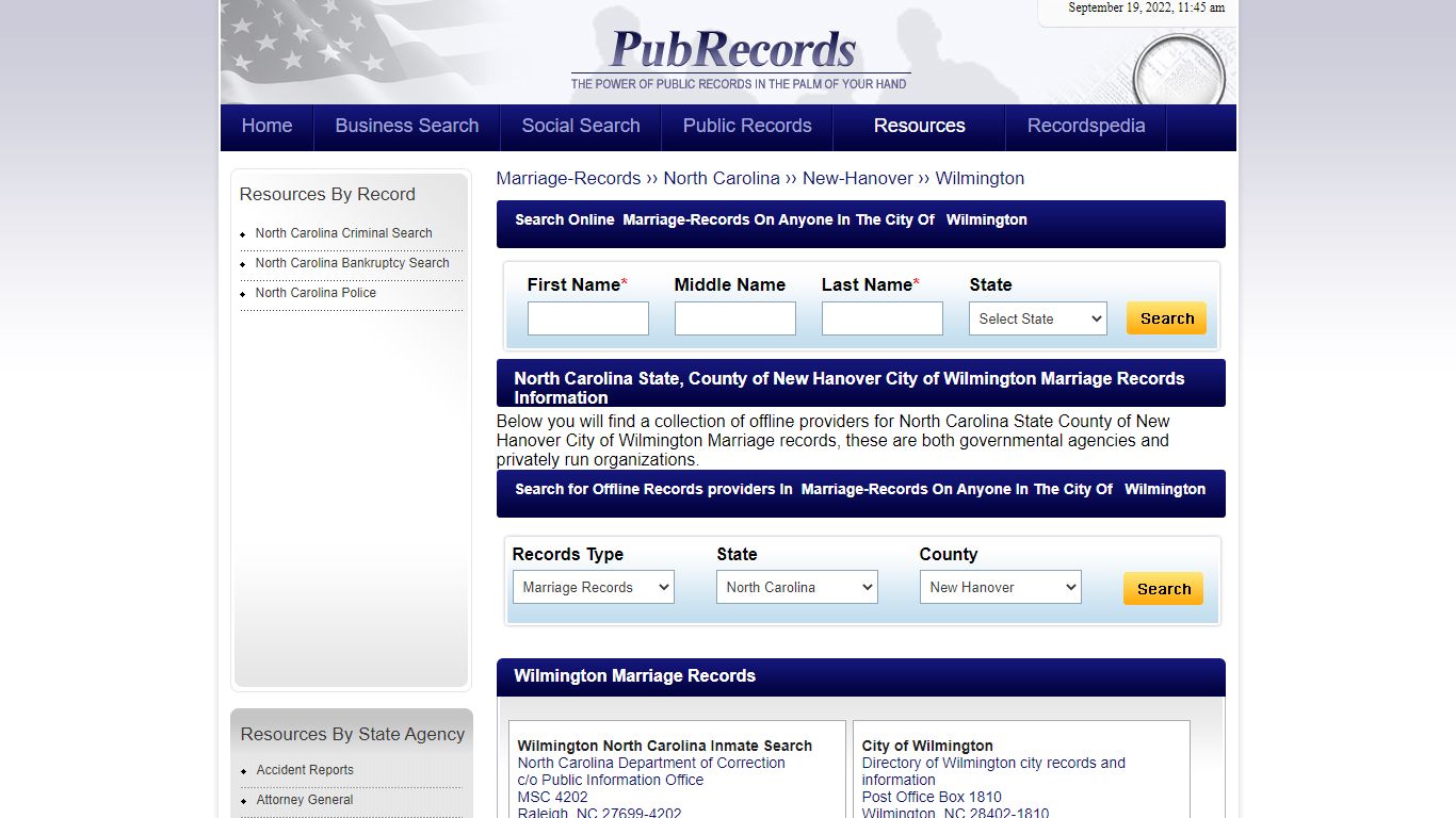 Wilmington, New Hanover County, North Carolina Marriage Records